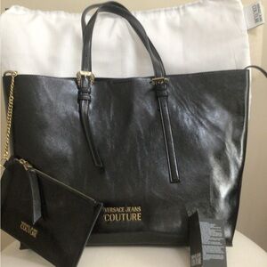 Versace Jeans Collection Black Tote with Gold Accents